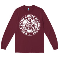Burgundy World Oyama Karate Organization ( white ) Long Sleeve Tee - PixelWave