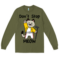 Army Green Don´t Stop Meow Long Sleeve Tee - PixelWave