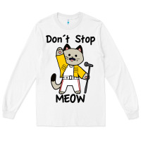 White Don´t Stop Meow Long Sleeve Tee - PixelWave