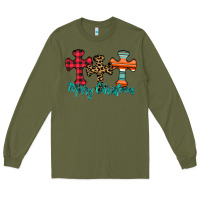 Army Green merry Christmas cross Long Sleeve Tee - CowhideDigitalArt