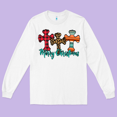 Merry Christmas Cross Long Sleeve Tee Designed By Cowhidedigitalart