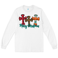 White merry Christmas cross Long Sleeve Tee - CowhideDigitalArt