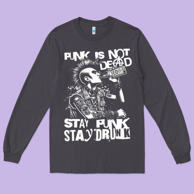 Stay Punk Stay Drunk Long Sleeve Tee Designed By Pixelwave