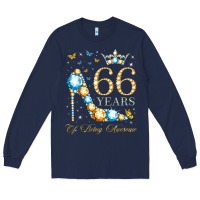 Navy 66th birthday 66 years of being awesome 66 years old woman Long Sleeve Tee - PixelWave