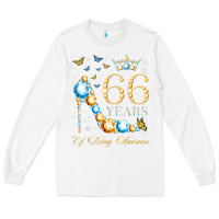 White 66th birthday 66 years of being awesome 66 years old woman Long Sleeve Tee - PixelWave