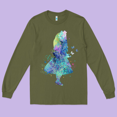 Watercolor Splatter Alice In Wonderland T Shirt Design Long Sleeve Tee Designed By Pixelwave