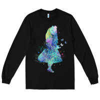 Black watercolor splatter alice in wonderland t shirt design Long Sleeve Tee - PixelWave