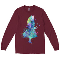 Burgundy watercolor splatter alice in wonderland t shirt design Long Sleeve Tee - PixelWave
