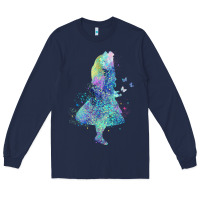 Navy watercolor splatter alice in wonderland t shirt design Long Sleeve Tee - PixelWave