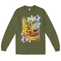 Army Green St Michael the Archangel - Protector Catholic Church Angel Long Sleeve Tee - PixelWave