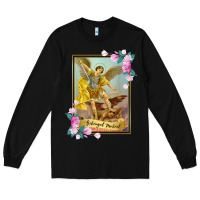 Black St Michael the Archangel - Protector Catholic Church Angel Long Sleeve Tee - PixelWave
