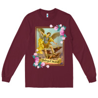 Burgundy St Michael the Archangel - Protector Catholic Church Angel Long Sleeve Tee - PixelWave