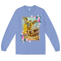 Colony Blue St Michael the Archangel - Protector Catholic Church Angel Long Sleeve Tee - PixelWave
