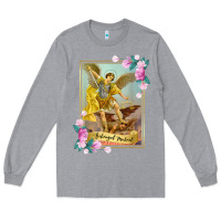 Heather Grey St Michael the Archangel - Protector Catholic Church Angel Long Sleeve Tee - PixelWave