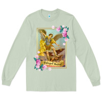 Matcha St Michael the Archangel - Protector Catholic Church Angel Long Sleeve Tee - PixelWave