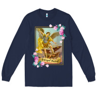 Navy St Michael the Archangel - Protector Catholic Church Angel Long Sleeve Tee - PixelWave