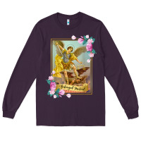 Plum St Michael the Archangel - Protector Catholic Church Angel Long Sleeve Tee - PixelWave