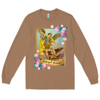 Toasted Coconut St Michael the Archangel - Protector Catholic Church Angel Long Sleeve Tee - PixelWave