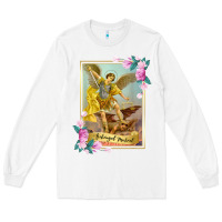 White St Michael the Archangel - Protector Catholic Church Angel Long Sleeve Tee - PixelWave