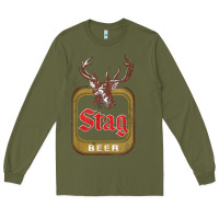 Army Green Vintage Stag Beer, distressed Long Sleeve Tee - Craftify
