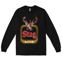 Black Vintage Stag Beer, distressed Long Sleeve Tee - Craftify