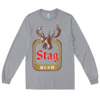 Heather Grey Vintage Stag Beer, distressed Long Sleeve Tee - Craftify