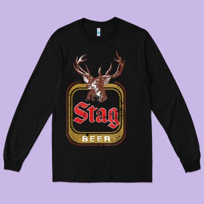 Vintage Stag Beer, Distressed Long Sleeve Tee Designed By Craftify