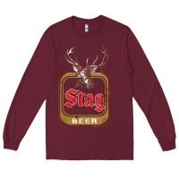 Burgundy Vintage Stag Beer, distressed Long Sleeve Tee - Craftify
