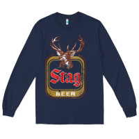 Navy Vintage Stag Beer, distressed Long Sleeve Tee - Craftify