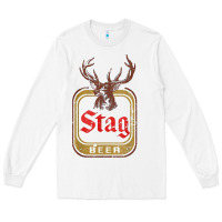 White Vintage Stag Beer, distressed Long Sleeve Tee - Craftify