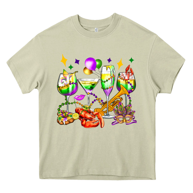 Mardi Gras Wine Glasses Olivia Heavy Core Tee by OliviaCreatesArt | Teevron
