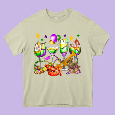 Mardi Gras Wine Glasses Olivia Heavy Core Tee Designed By Oliviacreatesart