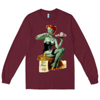 Burgundy Zombie Pin Up Girl Halloween Long Sleeve Tee - Craftify