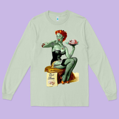 Zombie Pin Up Girl Halloween Long Sleeve Tee Designed By Craftify