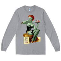 Heather Grey Zombie Pin Up Girl Halloween Long Sleeve Tee - Craftify