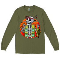 Army Green skeleton fishing lover moon halloween costume fish Long Sleeve Tee - Craftify