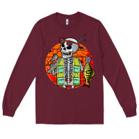 Burgundy skeleton fishing lover moon halloween costume fish Long Sleeve Tee - Craftify