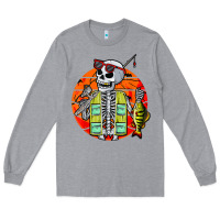 Heather Grey skeleton fishing lover moon halloween costume fish Long Sleeve Tee - Craftify