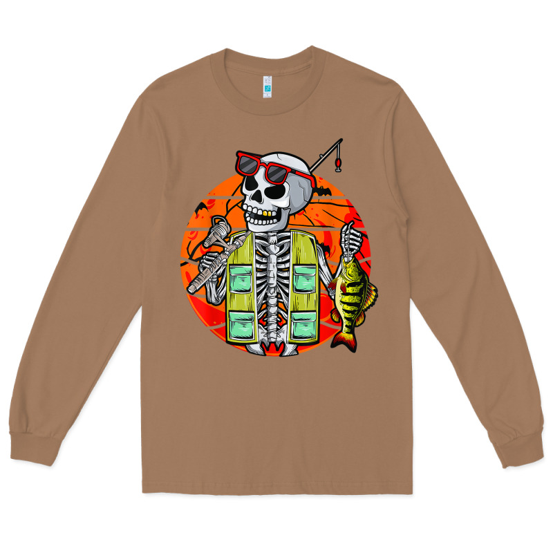 Skeleton Fishing Lover Moon Halloween Costume Fish Long Sleeve Tee by Craftify | Teevron