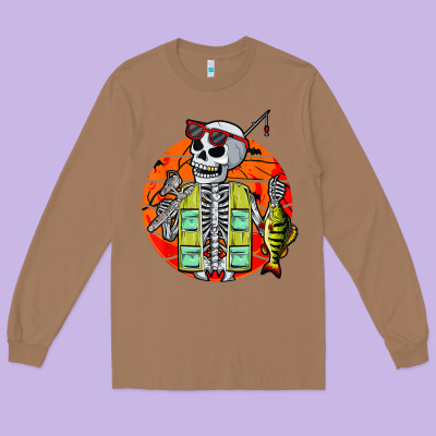 Skeleton Fishing Lover Moon Halloween Costume Fish Long Sleeve Tee Designed By Craftify