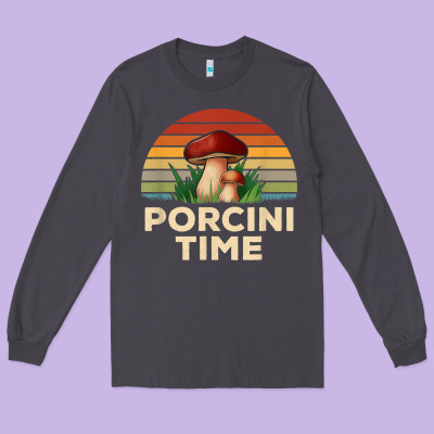 Vintage Sunset Porcini Mushroom Hunting Boletus Edulis T Shirt Long Sleeve Tee Designed By Craftify