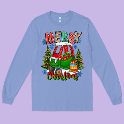 Merry Christmas Car Long Sleeve Tee Designed By Cowhidedigitalart