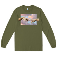 Army Green creation of adam hands aesthetic t shirt Long Sleeve Tee - InspiraDesign