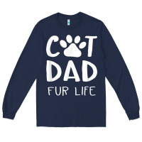 Navy funny cat dad fathers day gift shirt fur life cat tee Long Sleeve Tee - InspiraDesign