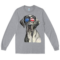 Heather Grey great dane sunglasses american usa flag 4th of july fourth t shirt Long Sleeve Tee - InspiraDesign