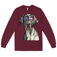 Burgundy great dane sunglasses american usa flag 4th of july fourth t shirt Long Sleeve Tee - InspiraDesign