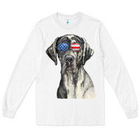 White great dane sunglasses american usa flag 4th of july fourth t shirt Long Sleeve Tee - InspiraDesign