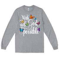 Heather Grey With God All Things Are Possible  Religious Butterfly Art Long Sleeve Tee - InspiraDesign