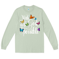 Matcha With God All Things Are Possible  Religious Butterfly Art Long Sleeve Tee - InspiraDesign