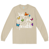 Mushroom With God All Things Are Possible  Religious Butterfly Art Long Sleeve Tee - InspiraDesign
